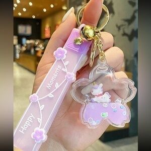 Cute 3D Liquid Quicksand Star Shaped Keychain Backpack Pendant unicorn PURPLE